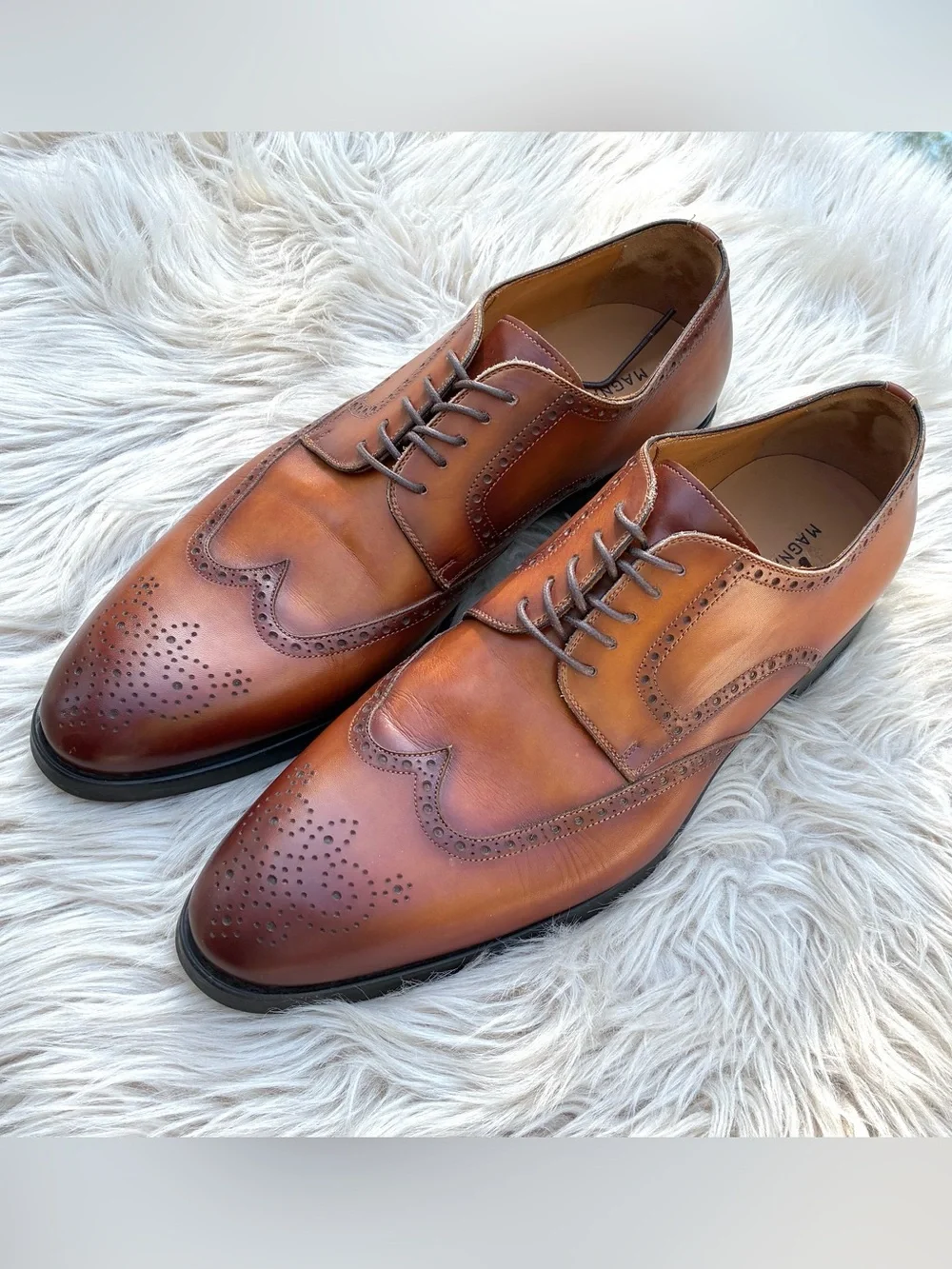 Magnanni Heywood Men's Tabaco Leather Brogue Wingtip Derbies Sz 13